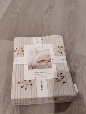 New!Y2K Gathre Floral Whimsical Stripe Cotton Twin Sheet Set Cottagecore Chic